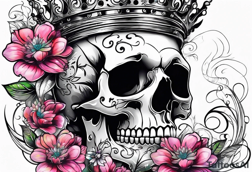 side profile
skull crown flowers growing tattoo idea