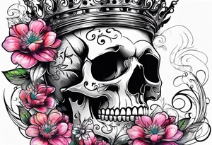 side profile 
skull crown flowers growing tattoo idea