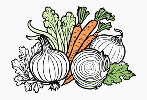 Onion, carrots, celery tattoo idea