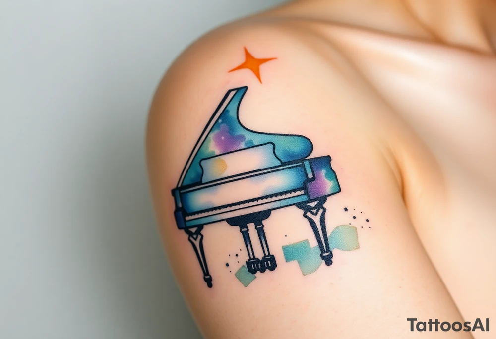 dreamy grand piano under the star tattoo idea