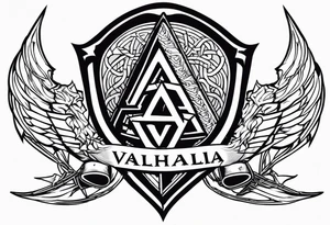 Valhalla sword shield dragon axe Valknut barbed wire 
 steps tattoo idea
