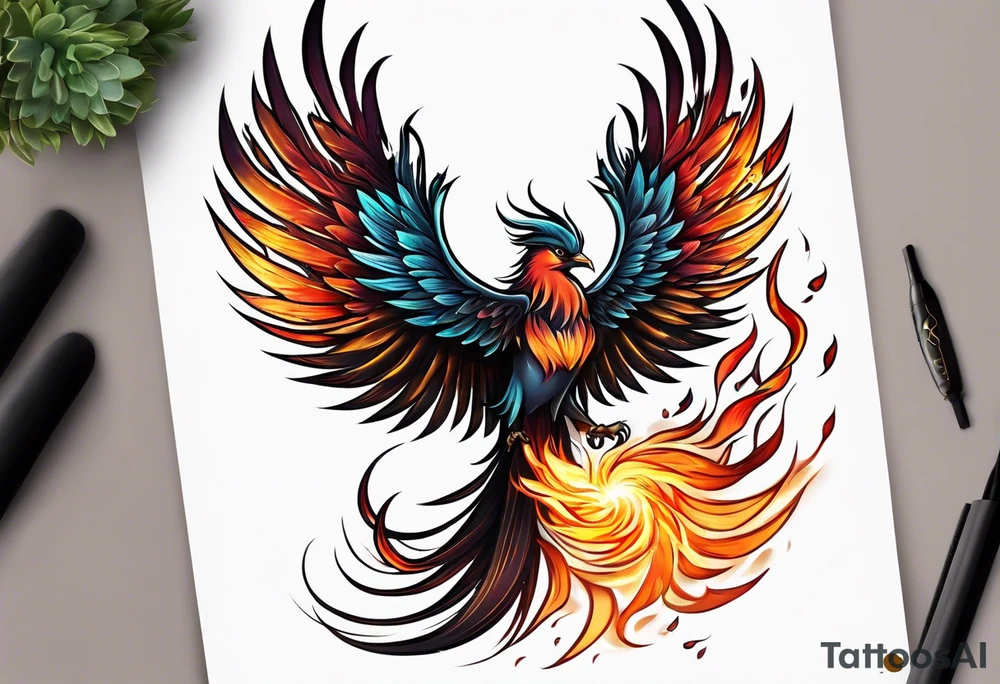 little pheonix in fire tattoo idea