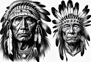 Native American theme man face photorealism tattoo idea