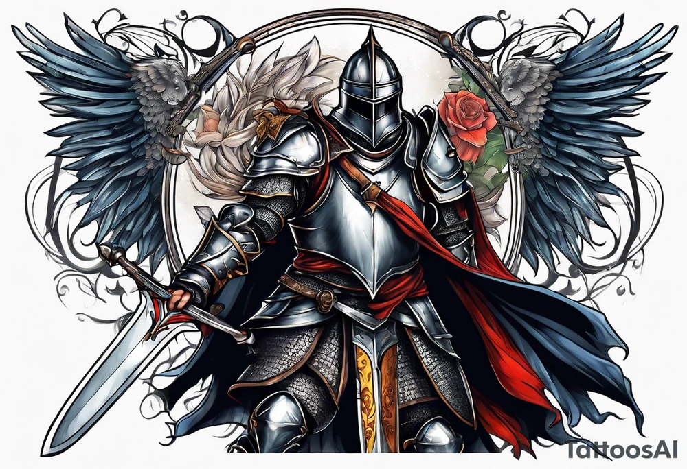 knight with sword tattoo idea