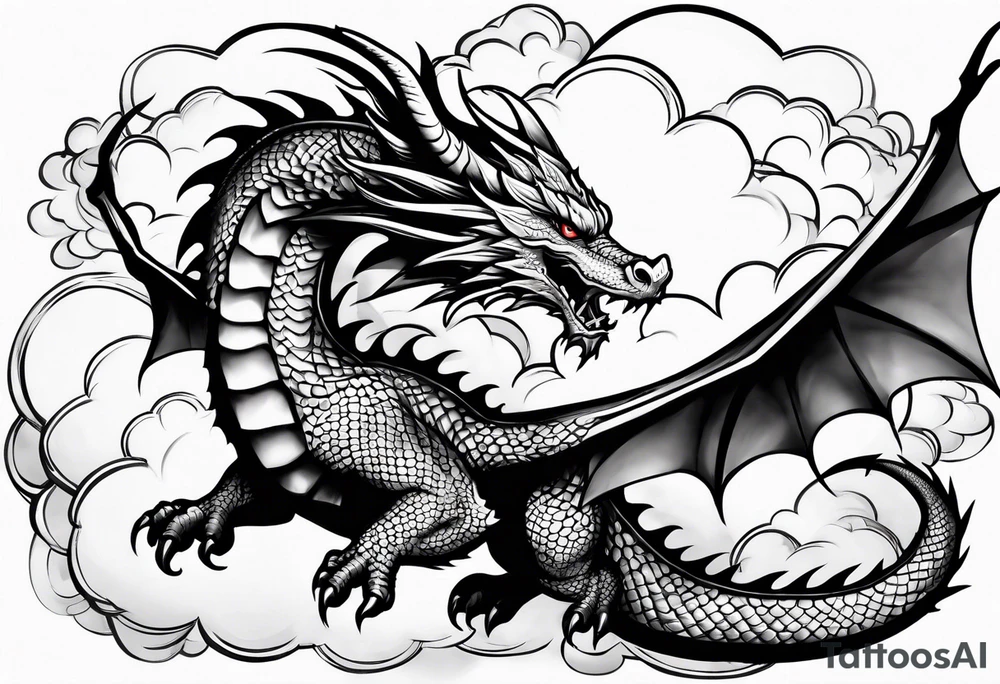 Dragon flying vertically through clouds tattoo idea