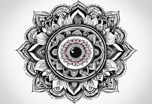 Mandala tattoo that incorporates yin and yang and music tattoo idea