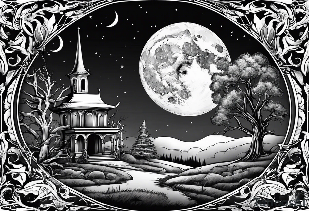 graveyard with moon tattoo idea