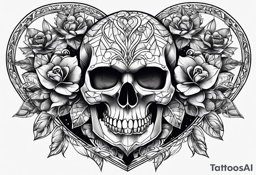 merge heart and skull tattoo idea