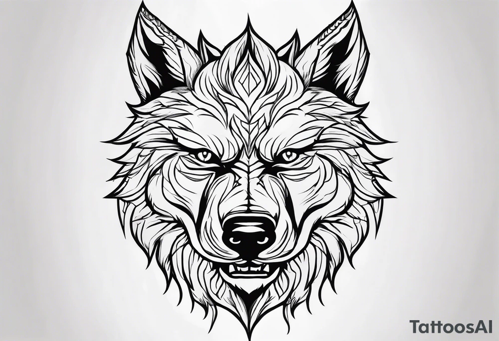 Werewolf face facing forward with a white and black eye very well detailed 
hand tattoo tattoo idea