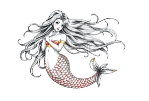 mermaid with flowing hair tattoo idea