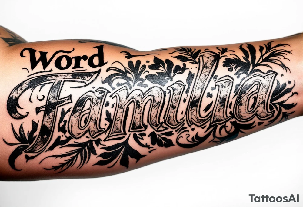 Word Familia, with little puerto rican jungle details included tattoo idea