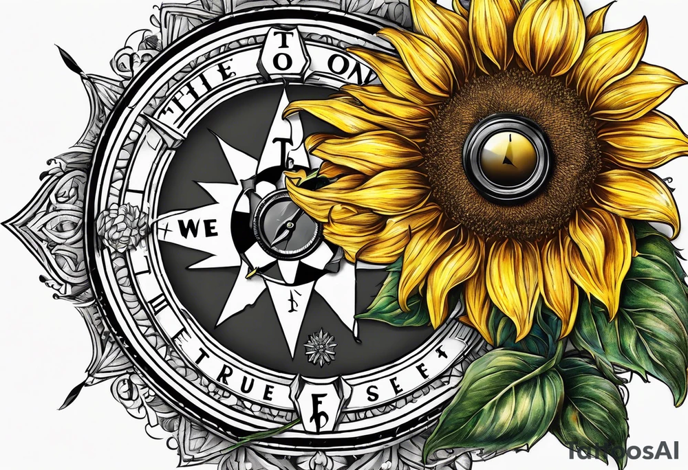 Sunflower and a compass, with the words "To Thine Own Self Be True" tattoo idea