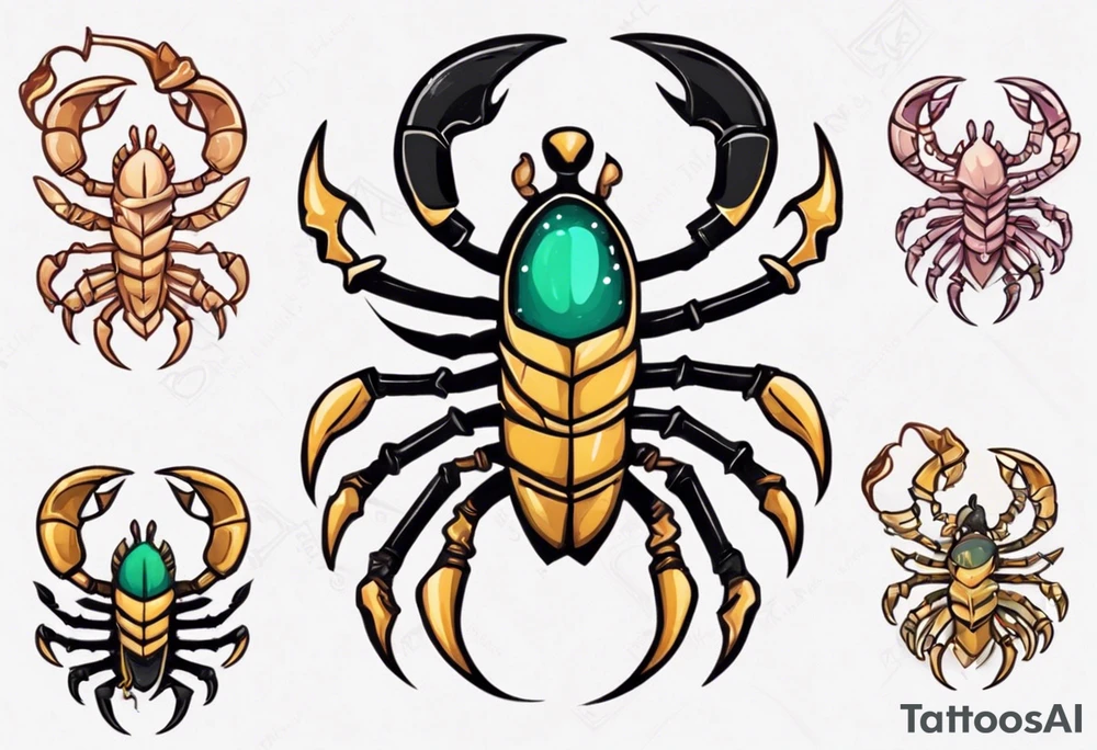 background that represents game development and designs with a scorpion make it magical, and cute scorpion that's feminine tattoo idea