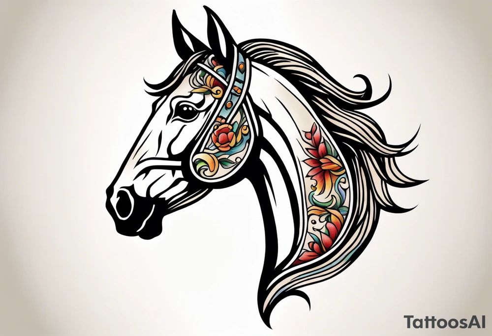 A horse tattoo with a traditional design, 8x8 cm, in color. tattoo idea