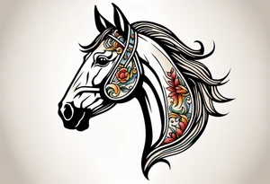 A horse tattoo with a traditional design, 8x8 cm, in color. tattoo idea
