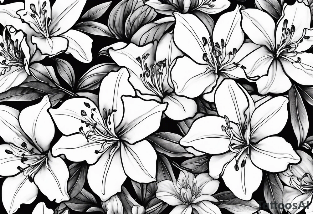5-petal azaleas with buds along a long branch tattoo idea