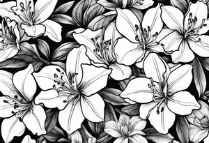 5-petal azaleas with buds along a long branch tattoo idea