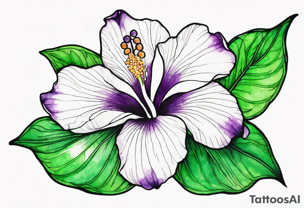 An outline of a rio dipladenia flower with a green and purple watercolor paint in the background tattoo idea