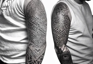 A three deminsional maze tattoo covering the arm in a sleeve with tattoo idea