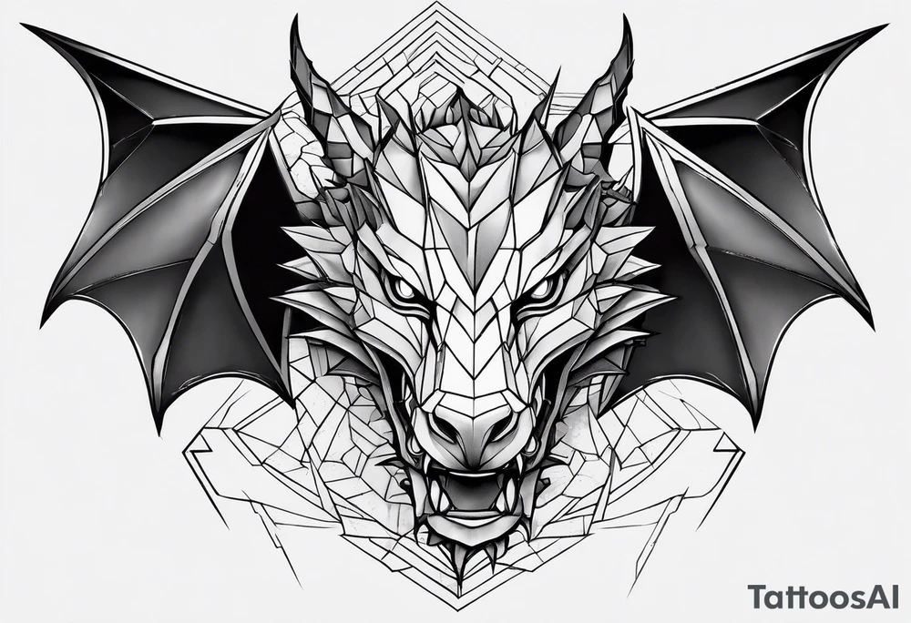 geometric dragon facing front tattoo idea