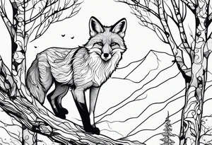 Fox jumping in birch trees tattoo idea