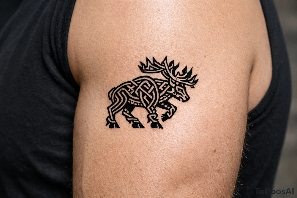 Caribou in Norse knot work open line concept mammen style tattoo idea