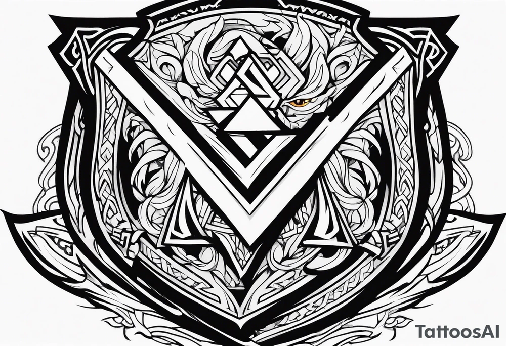 Valhalla sword shield dragon axe Valknut fire tattoo idea Valhalla sword shield dragon axe Valknut fire tattoo idea