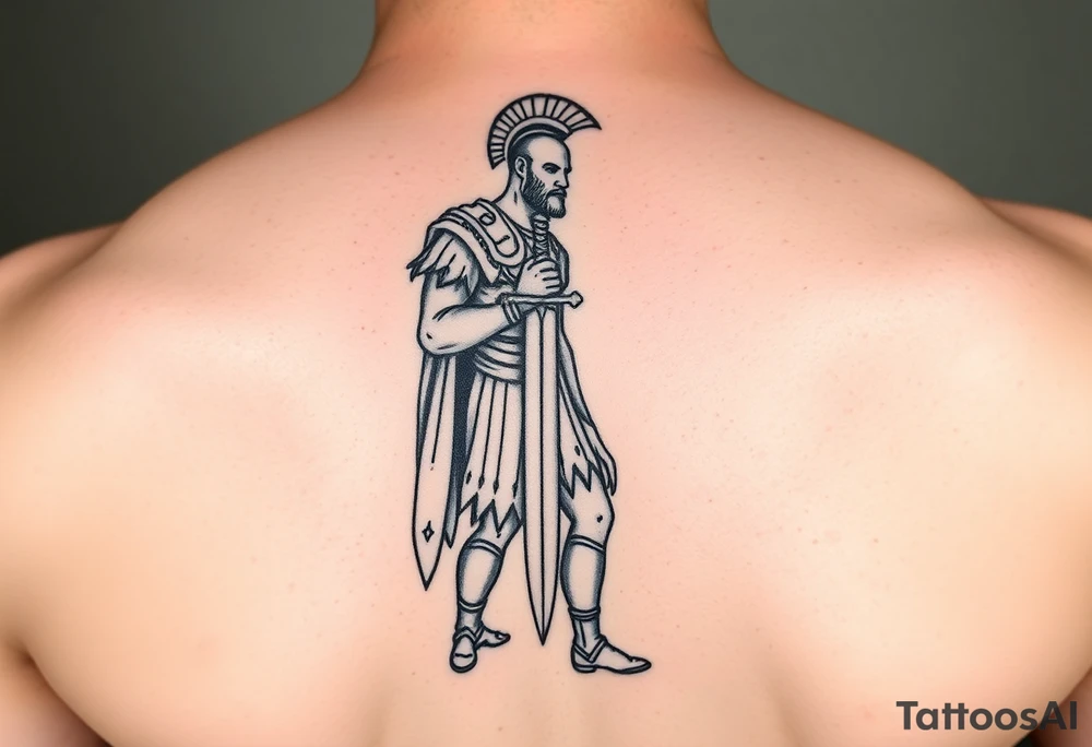 gladiator standing arena short sword in hand tattoo idea