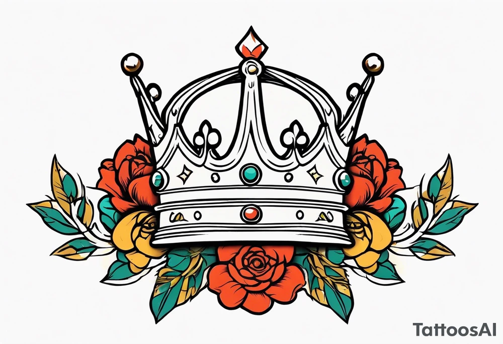 crown
old school vintage simple traditional design with vintage flowers surrounding
bold color simple tattoo idea