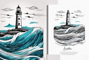 Leuchtturm 
Felsen 
Welle 
Schiff tattoo idea