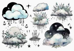 cloud with little plants and the date 12.08.05 tattoo idea
