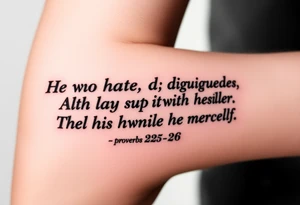 proverbs 26:25-26 He who hates, disguises it with his lips, And lays up deceit within himself,Their hatred may be concealed by deception, but their wickedness will be exposed in the assembly tattoo idea