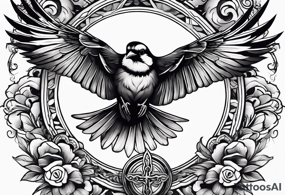 Bird resting on a cross tattoo idea