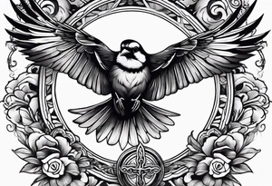 Bird resting on a cross tattoo idea