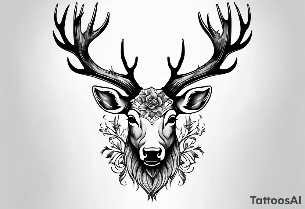 back tattoo of a front view reindeer with half the face as a skull tattoo idea