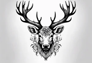 back tattoo of a front view reindeer with half the face as a skull tattoo idea