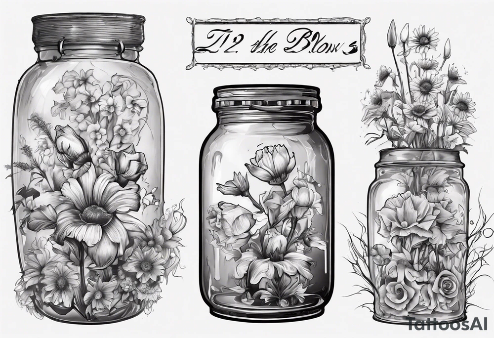 jar with flowers and the date blow the jar 12.08.05 tattoo idea