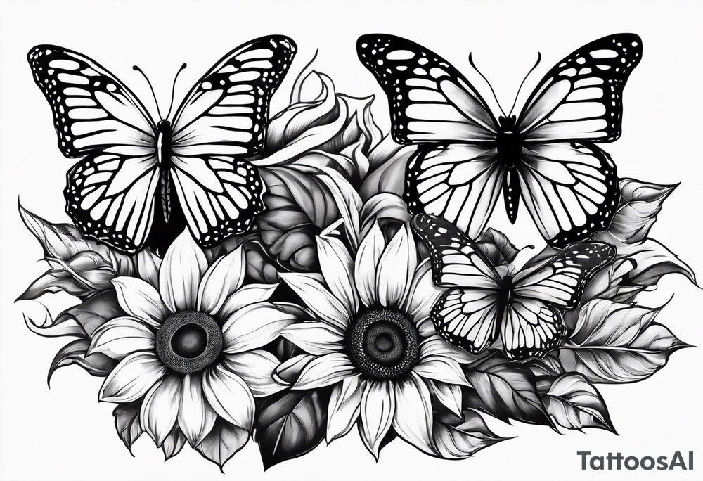 Butterflies and sunflower tattoo idea