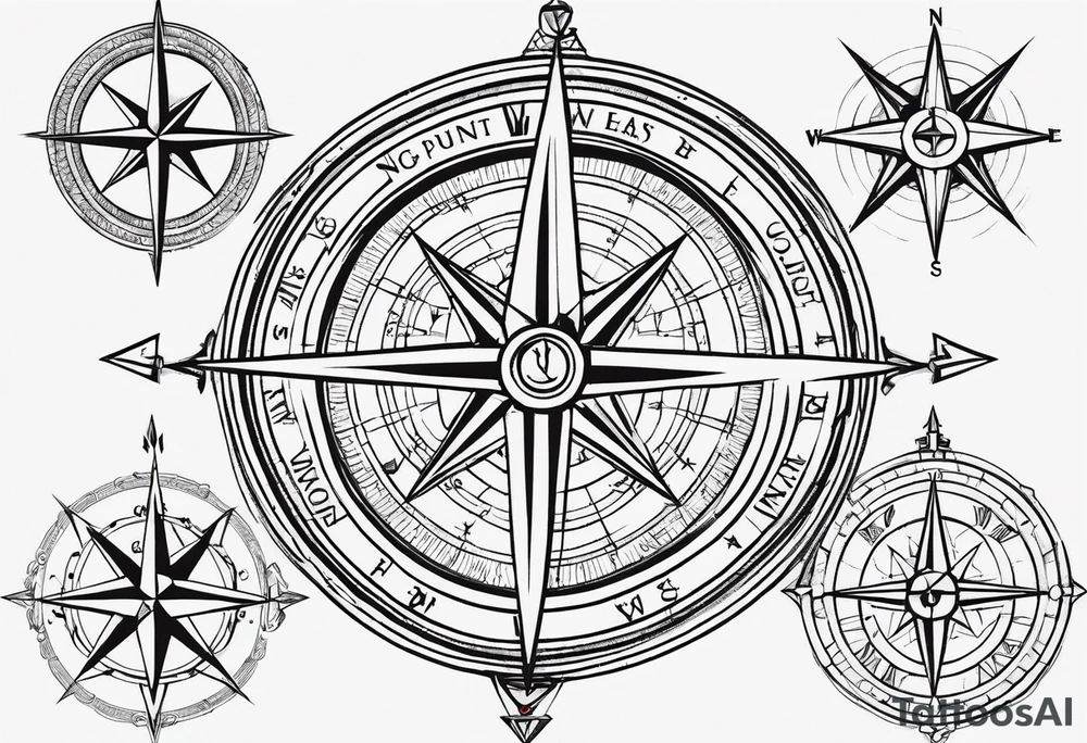 simplistic 8 point compass with north south east and west points being longer tattoo idea