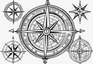 simplistic 8 point compass with north south east and west points being longer tattoo idea