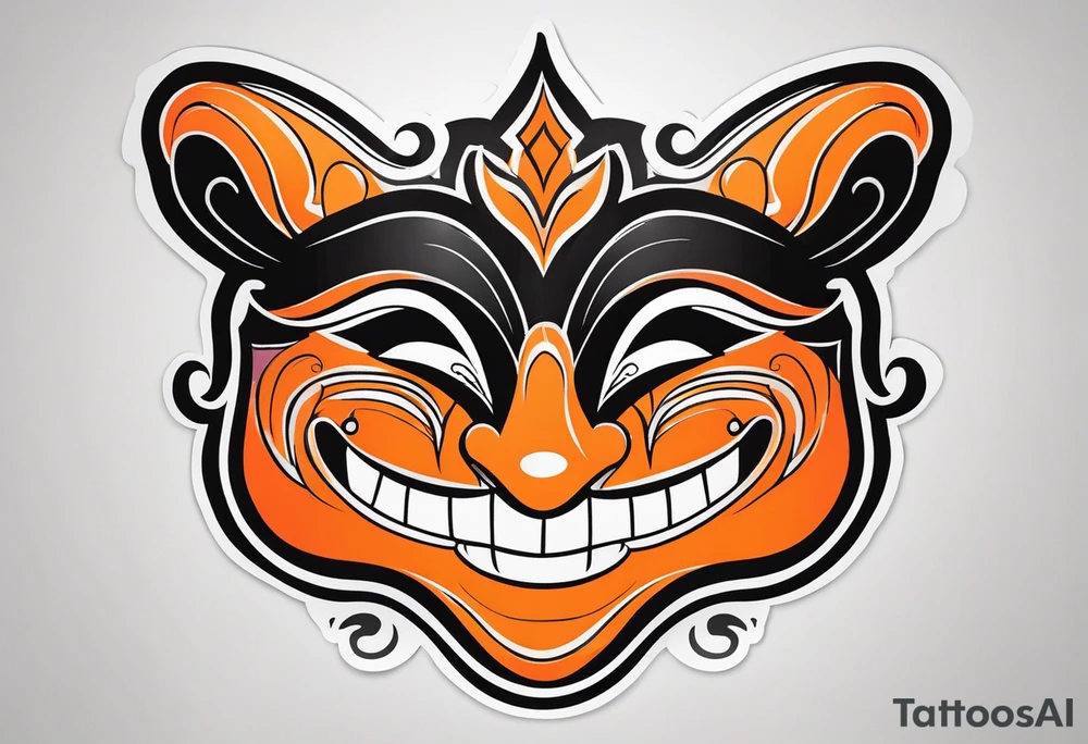 Laughing mask that is orange and black simplistic tattoo idea