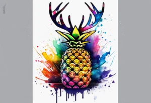 Broken glass watercolour tattoo, stag in shape of pineapple, Amsterdam, Amsterdam buildings, Amsterdam canal, space colours, galaxy colours, pineapples tattoo idea