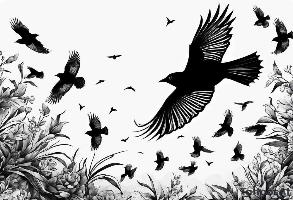 blackbirds in flight tattoo idea