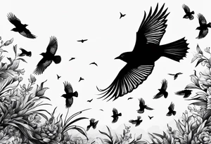 blackbirds in flight tattoo idea