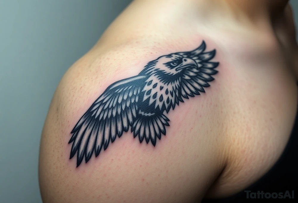 A detailed black-and-gray eagle with intricately shaded feathers, symbolizing strength and wisdom tattoo idea