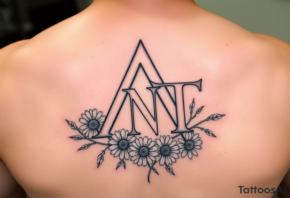 Fine line design with A,N,T hidden within 
with daisies tattoo idea