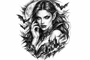 female vampire,bats,moon. tattoo idea