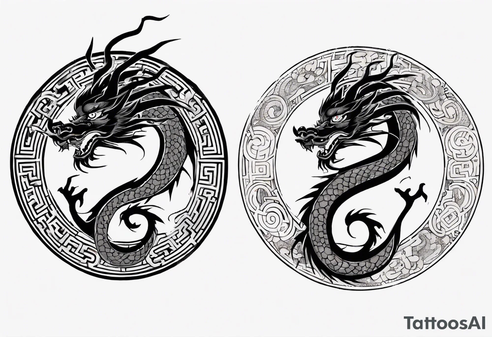 Chinese dragon in a circular shape with "02.03" written on its skin tattoo idea