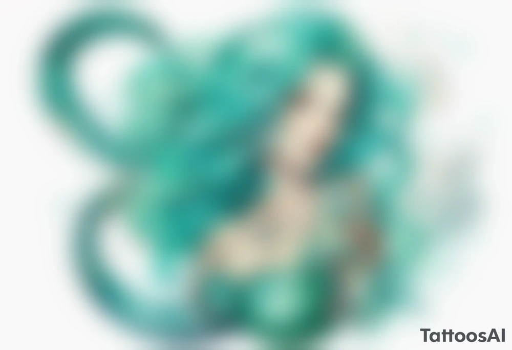 A beautiful mermaid-serpent hybrid with turquois scales and teal hair. tattoo idea