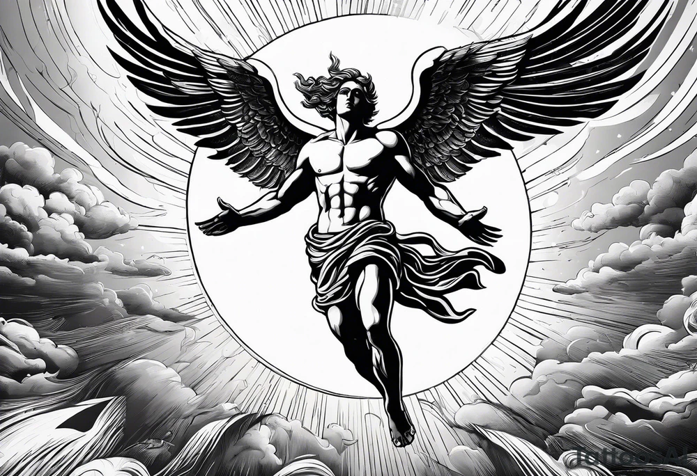 icarus greek god flying into the sun and falling down tattoo idea